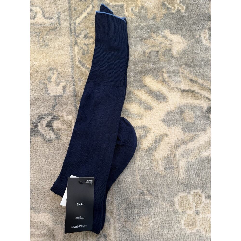Nordstrom Men's Over The Knee Merino Wool Socks Navy Blue Sz M NWT